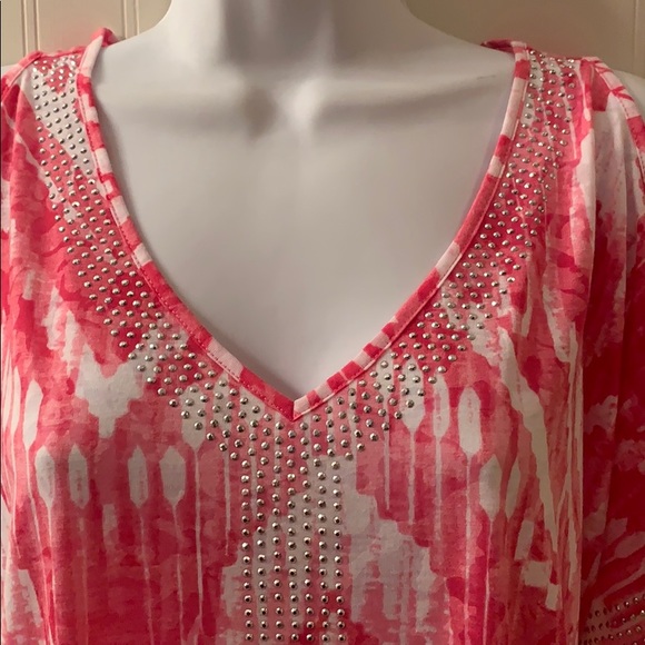 INC Cold Shoulder Pink and White Beaded Top Size PXL - Picture 2 of 8